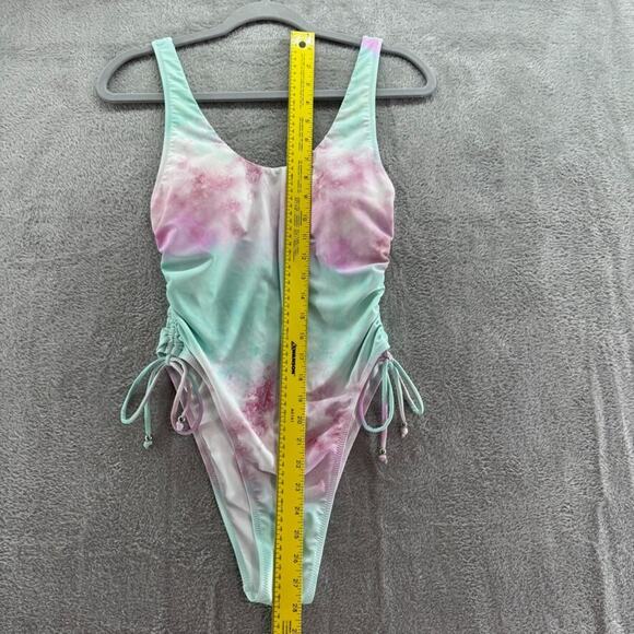 CupShe Swimsuit Women L Green Pink Tie-Dye One Piece Scoop Padded Rushed Tie - Picture 13 of 16
